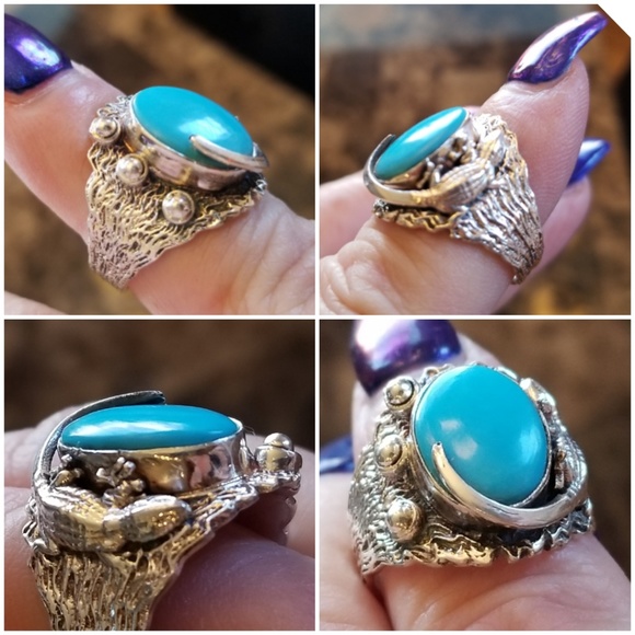Genuin Sleeping Beauty Turquoise, Alligator Ring 8 - Picture 3 of 8